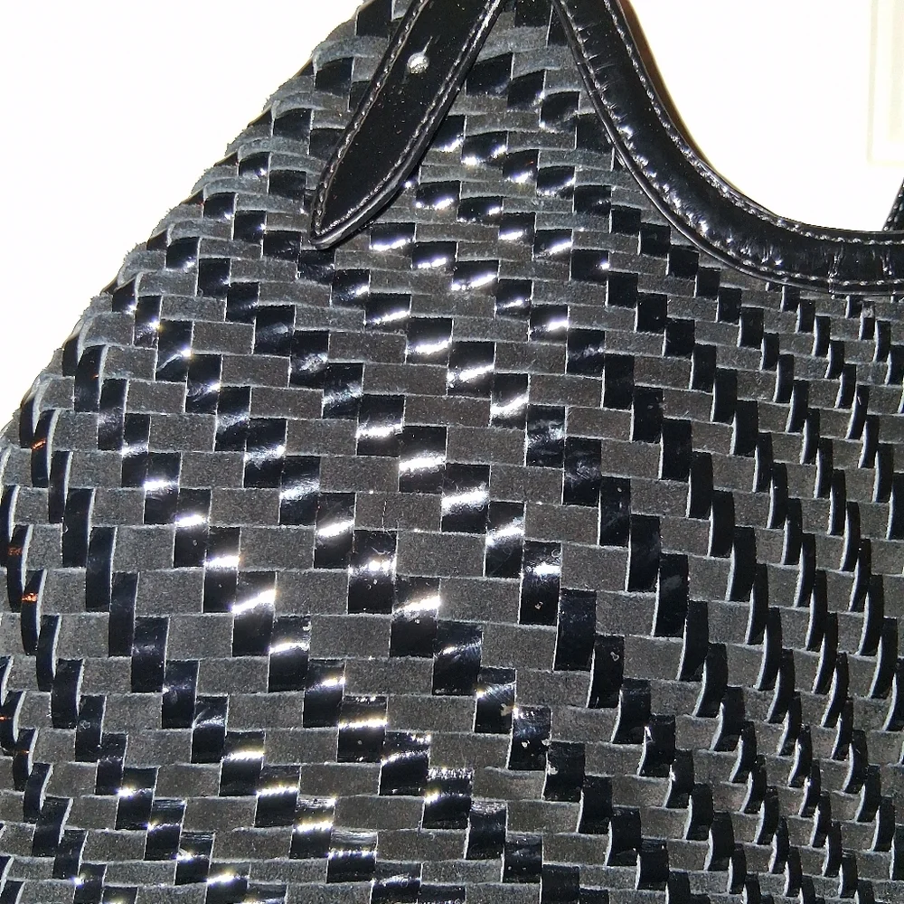 Cole Haan Black Woven Patent Shoulder Tote - Picture 6 of 16